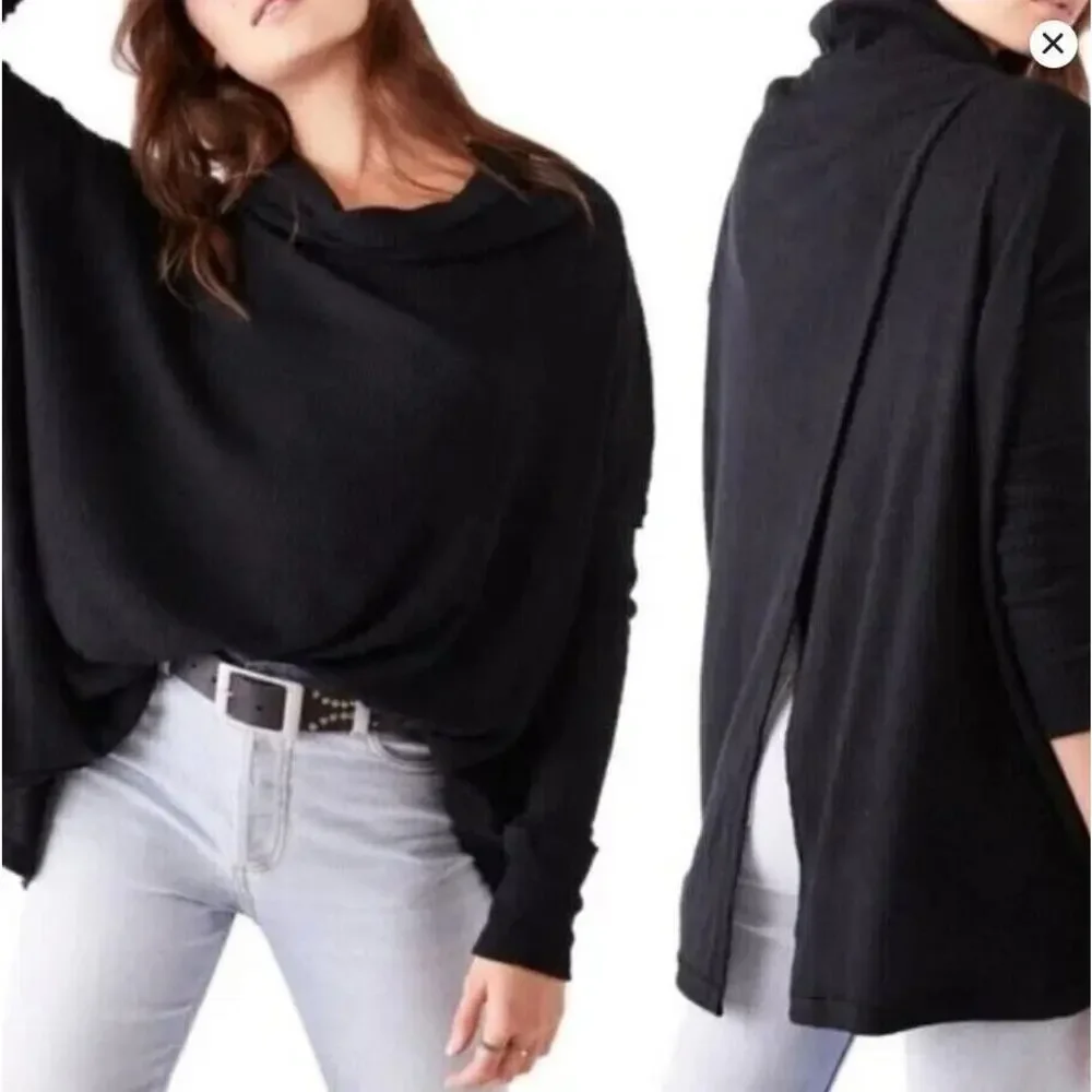 Free People Womens Juicy Medium Black Long Sleeve Cowl Split Back NWT MSRP $88 - Picture 1 of 8